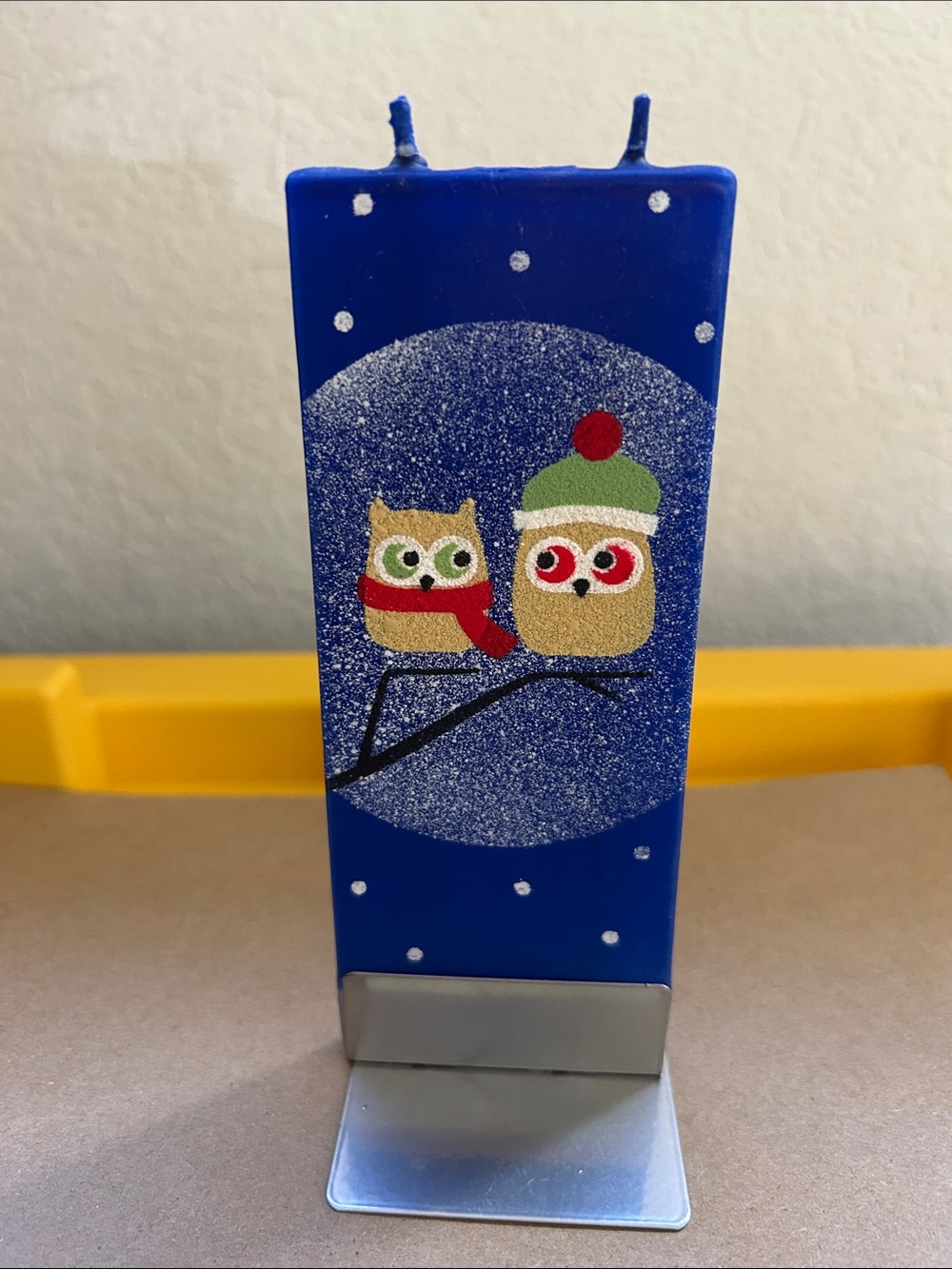 Blue Owl Winter Decorative Candle